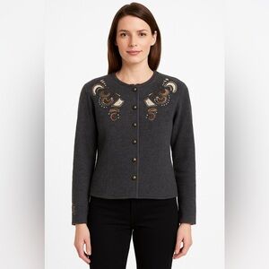Icelandic Design Wool Embroidered Cardigan Jacket Size M